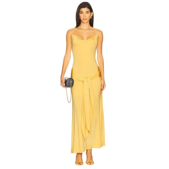 Anna October Selena Gown in Yellow Medium New Womens Jersey Tie Maxi Dress - Picture 10 of 10